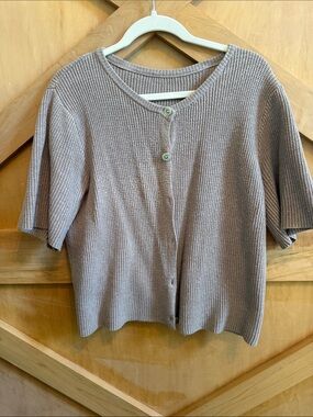 Amazon Women’s Short-Sleeve Ribbed Button Cardigan - Taupe